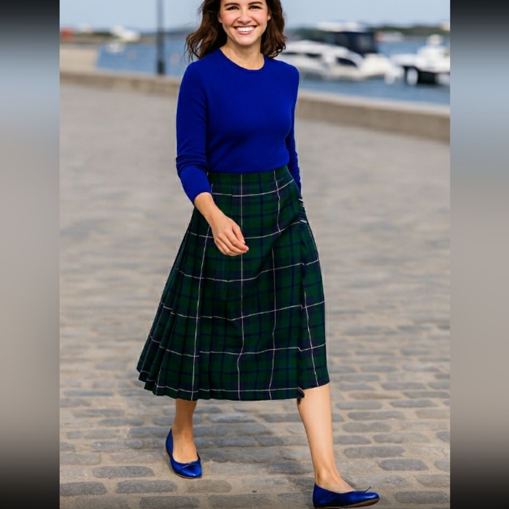 Vintage Don sophisticates by Charlotte Ford pleated skirt plaid green blue SZ 6
